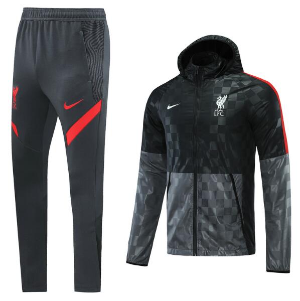 2021/22 Liverpool Black Grey Hoodie Windbreaker Jacket with Pants Tracksuits